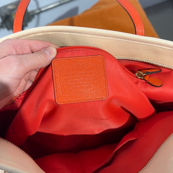 Coach Peach/Cream Tote with Pink Pom Pom - Picture 7 of 7